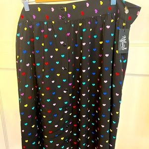Hell Bunny 4X black midi skirt with rainbow hearts